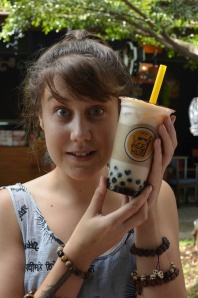 Baby Sister found bubble tea with soy milk and we almost lost her to the excitement. 